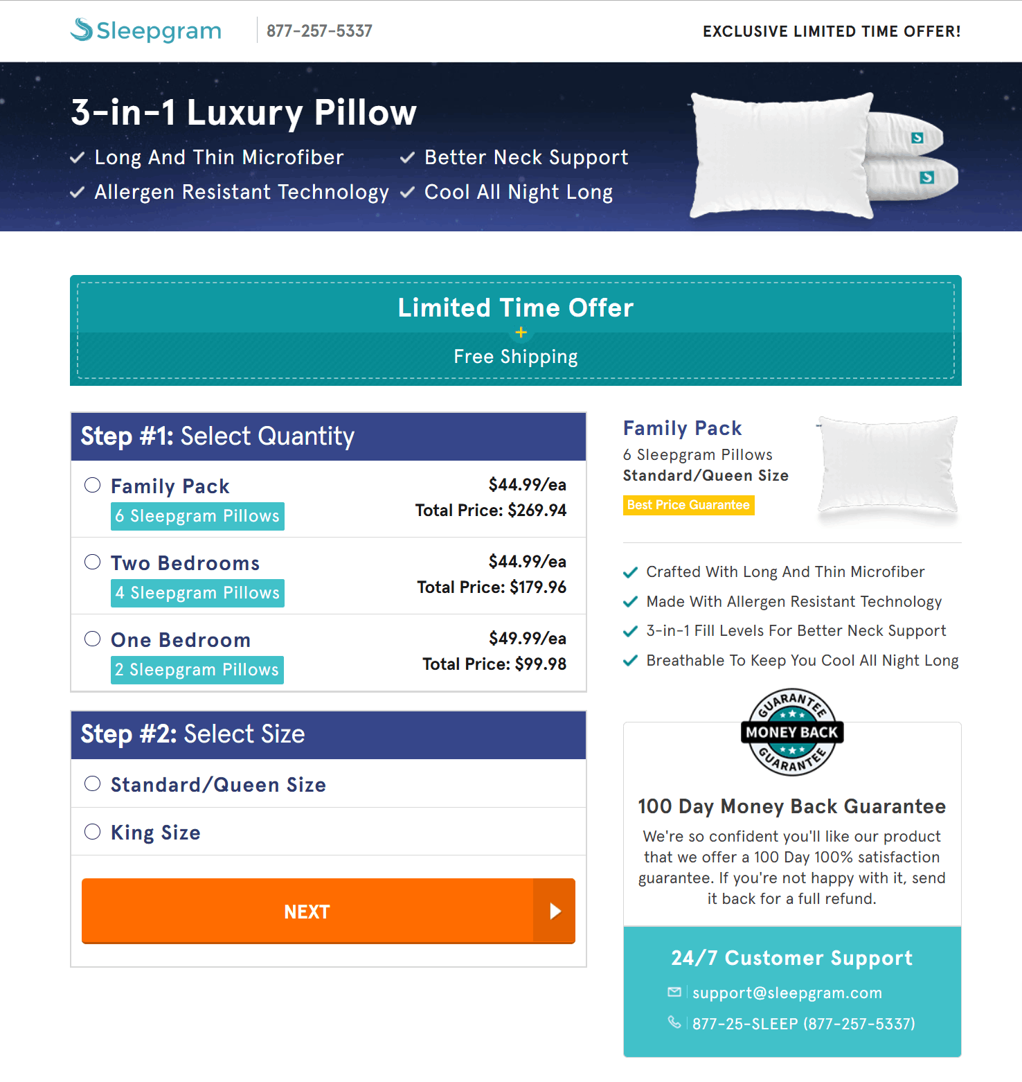 Sleepgram Pillow checkout page